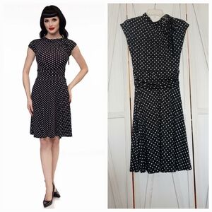 Folter Bridget Tie Neck Black & White Polka Dot Dress - M